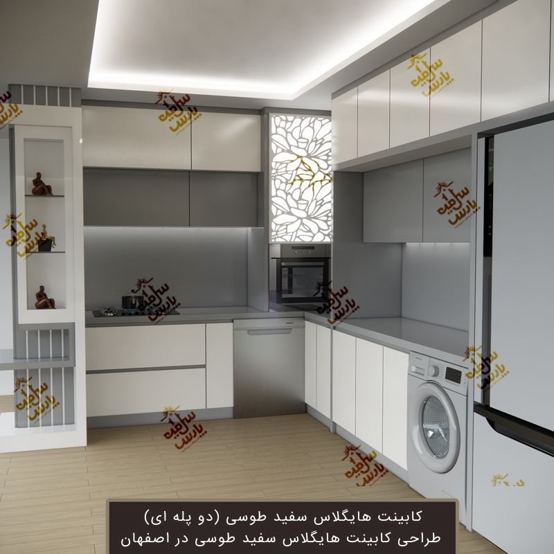 کابینت سفید طوسی های گلاس اصفهان